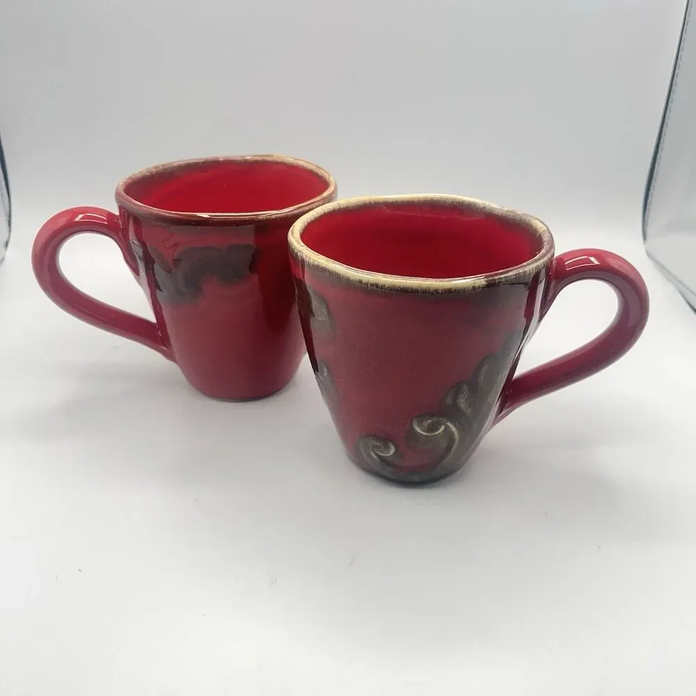 Pier 1 Vania Deep Red Mugs - Set Of 2
